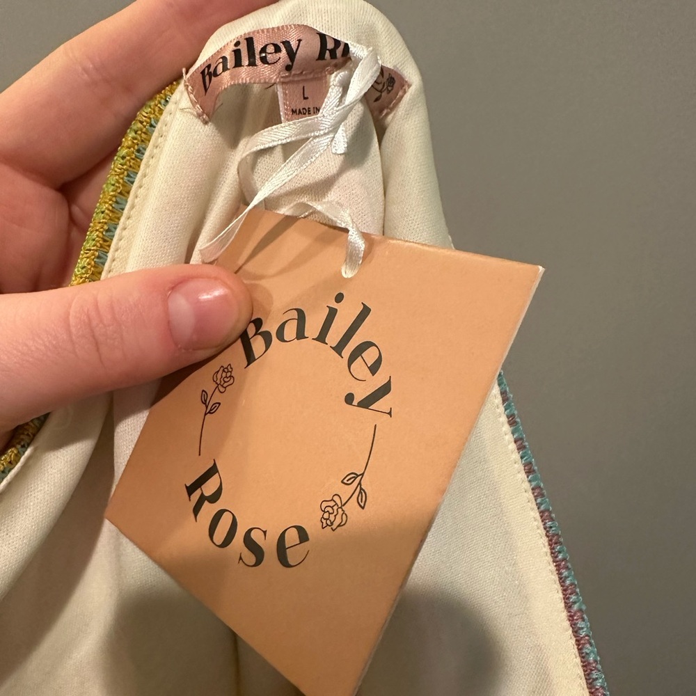 NWT Bailey Rose Striped Crochet Halter Mini Dress Size L Multicolor - Picture 5 of 6